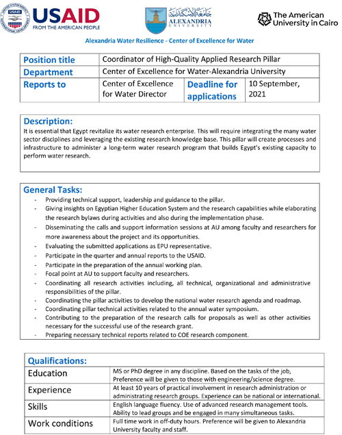 Education and Research Coordinators Advert 10 Sept 1